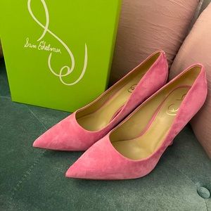 Pink suede pumps